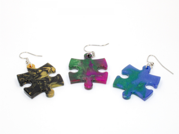 Earrings: Gemini Puzzle Piece Pair (Assorted Dice Colors)