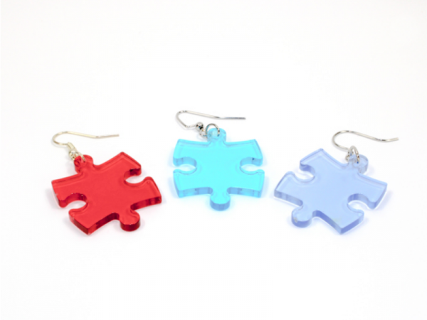 Earrings: Translucent Puzzle Piece Pair (Assorted Dice Colors)