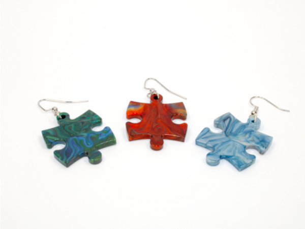 Earrings: Lustrous Puzzle Piece Pair (Assorted Dice Colors)