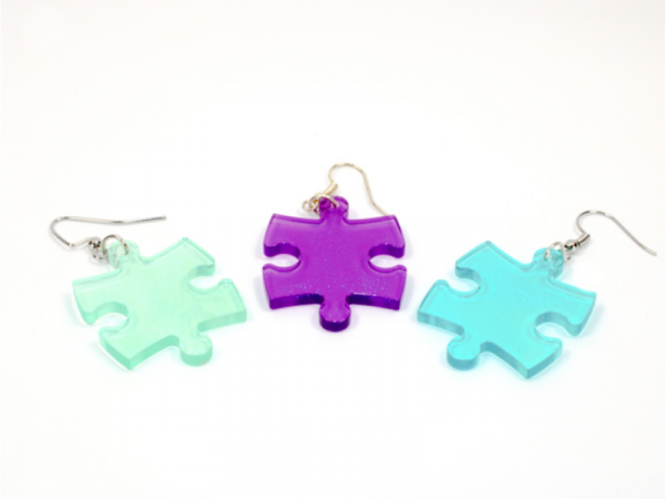 Earrings: Borealis Puzzle Piece Pair (Assorted Dice Colors)