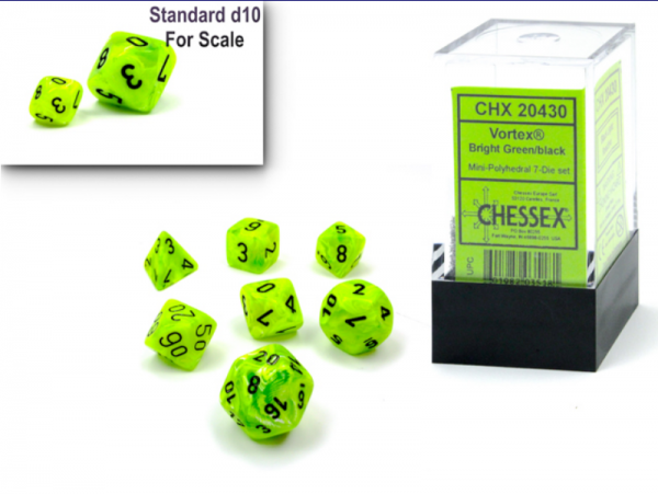 Chessex RPG Dice Sets: Vortex Mini-Polyhedral Bright Green/black 7-Die Set