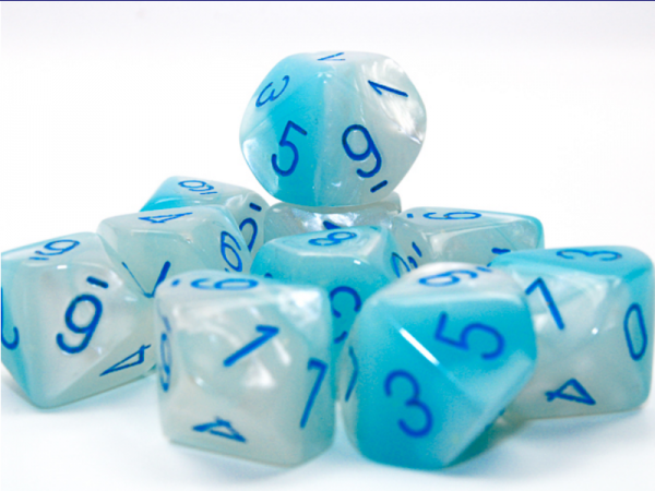 Chessex Dice Sets: Gemini Pearl Turquoise-White/Blue Luminary Set of 10 d10s