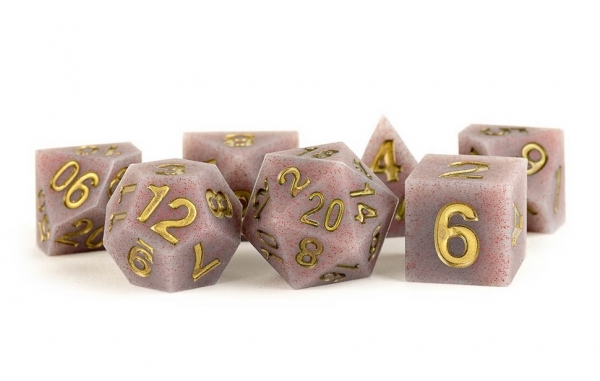 Metallic Dice: 16mm Sharp Edge Silicone Rubber Poly Dice Set (7) - Volcanic Soot
