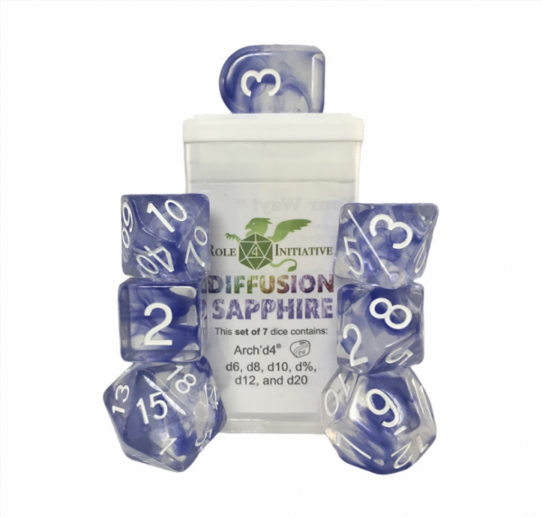Polyhedral Dice Set: Diffusion Sapphire dice w/ Archd4 & Balanced20 (7)