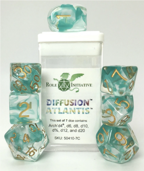 Polyhedral Dice Set: Diffusion Atlantis dice w/ Archd4 & Balanced20 (7)