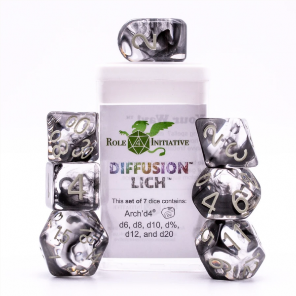 Polyhedral Dice Set: Diffusion Lich dice w/ Archd4 & Balanced20 (7)