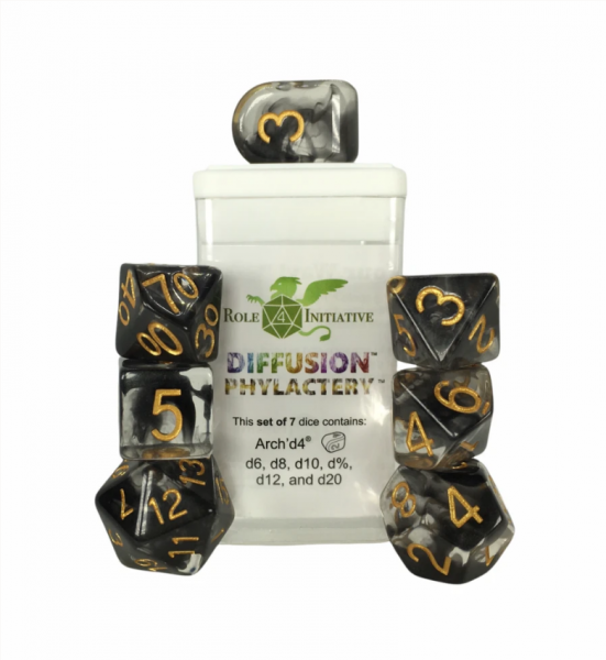 Polyhedral Dice Set: Diffusion Phylactery dice w/ Archd4 & Balanced20 (7)