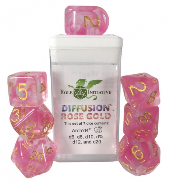 Polyhedral Dice Set: Diffusion Rose Gold dice w/ Archd4 & Balanced20 (7)