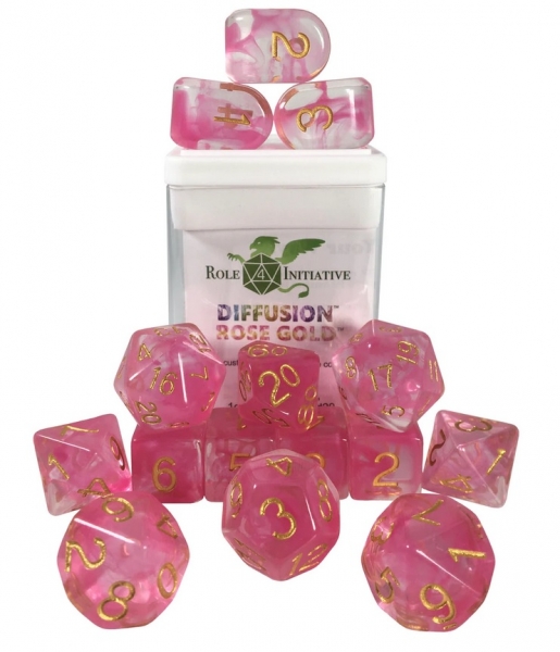 Polyhedral Dice Set: Diffusion Rose Gold dice w/ Archd4 & Balanced20 (15)