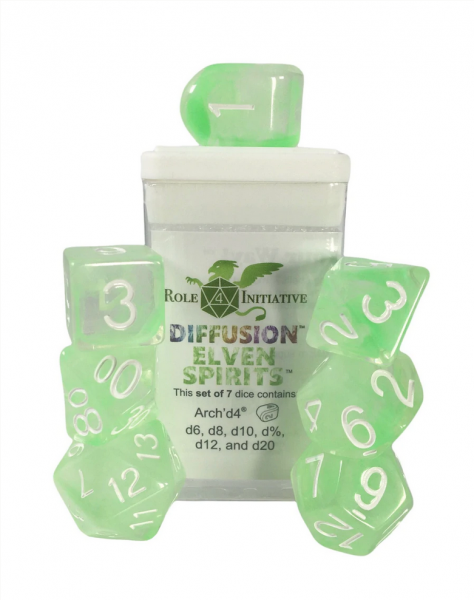 Polyhedral Dice Set: Diffusion Elven Spirits dice w/ Archd4 & Balanced20 (7)