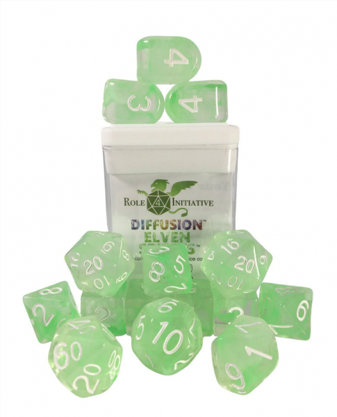 Polyhedral Dice Set: Diffusion Elven Spirits dice w/ Archd4 & Balanced20 (15)