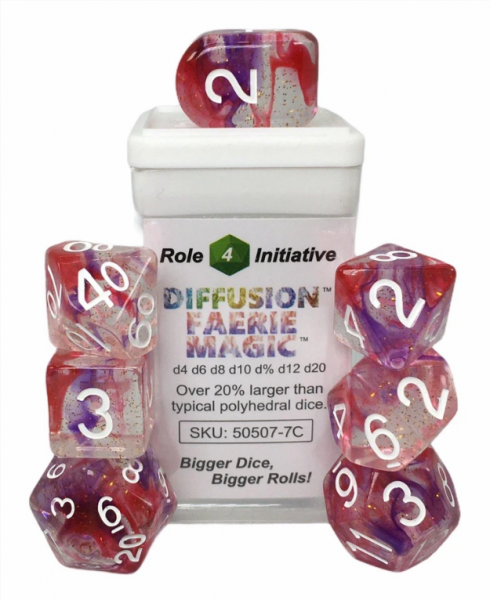 Polyhedral Dice Set: Diffusion Faerie Magic dice w/ Archd4 & Balanced20 (7)