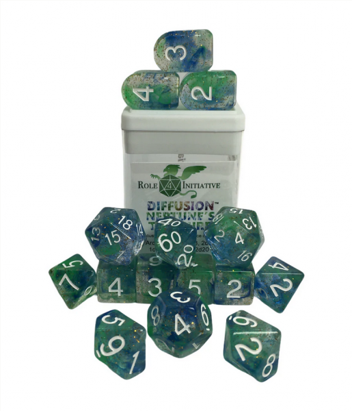 Polyhedral Dice Set: Diffusion Neptunes Treasure dice w/ Archd4 & Balanced20 (15)