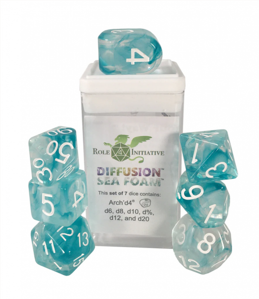 Polyhedral Dice Set: Diffusion Sea Foam dice w/ Archd4 & Balanced20 (7)