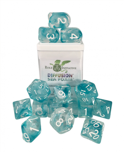 Polyhedral Dice Set: Diffusion Sea Foam dice w/ Archd4 & Balanced20 (15)
