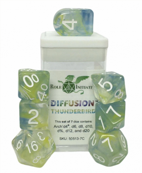 Polyhedral Dice Set: Diffusion Thunderbird dice w/ Archd4 & Balanced20 (7)