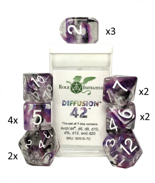 Polyhedral Dice Set: Diffusion Forty Two dice w/ Archd4 & Balanced20 (15)