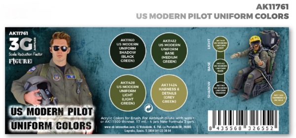 AK-Interactive: 3rd Gen Acrylics - US Modern Pilot Uniform Colors