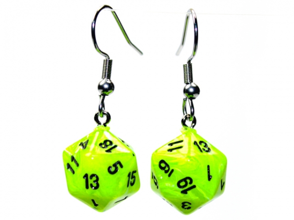 Hook Earrings: Vortex Bright Green Mini-Poly d20 Pair