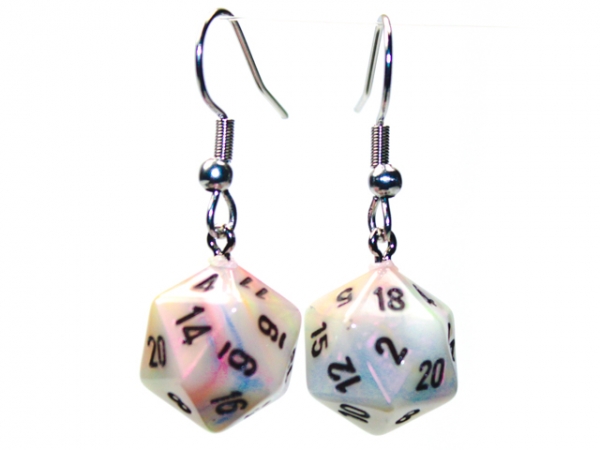 Hook Earrings: Festive Circus Mini-Poly d20 Pair