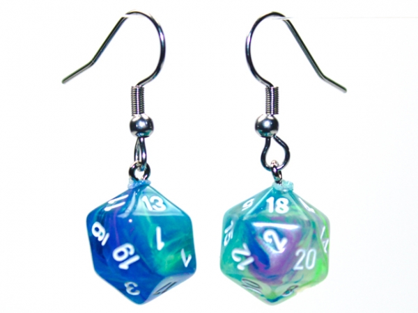 Hook Earrings: Festive Waterlily Mini-Poly d20 Pair