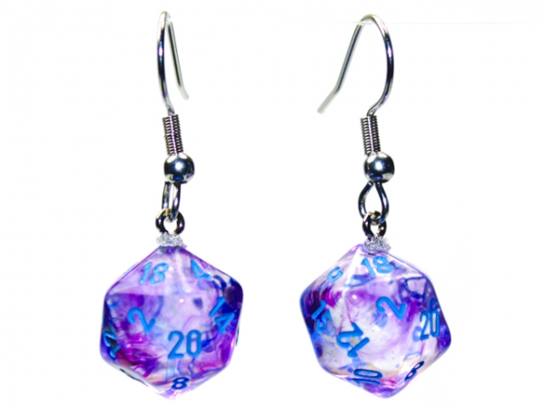 Hook Earrings: Nebula Nocturnal Mini-Poly d20 Pair