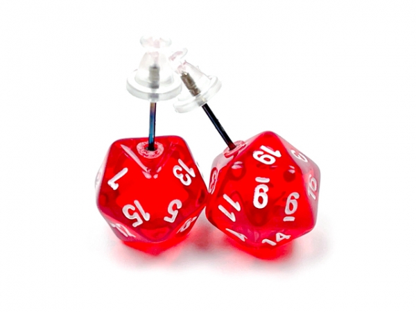 Stud Earrings: Translucent Red Mini-Poly d20 Pair