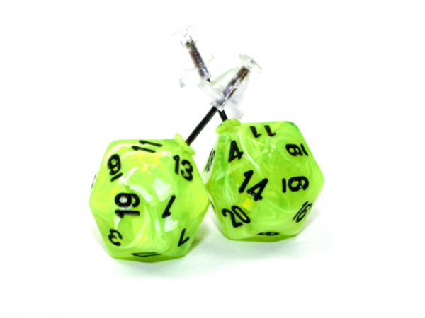 Stud Earrings: Vortex Bright Green Mini-Poly d20 Pair