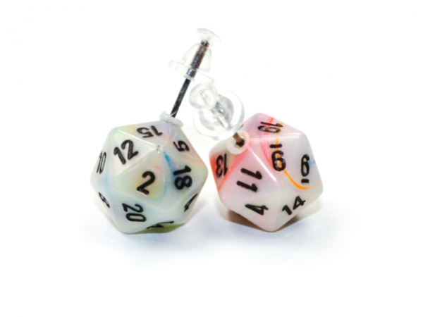 Stud Earrings: Festive Circus Mini-Poly d20 Pair