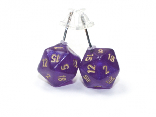 Stud Earrings: Borealis Royal Purple Mini-Poly d20 Pair