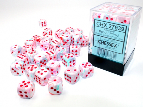 Chessex Lab Dice: Festive 12mm d6 Pop Art/Red   Dice Block (36 dice)  [Limited/Allocated]