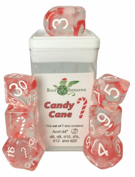 Polyhedral Dice Set: Diffusion Candy Cane dice w/ Archd4 & Balanced20 (7)