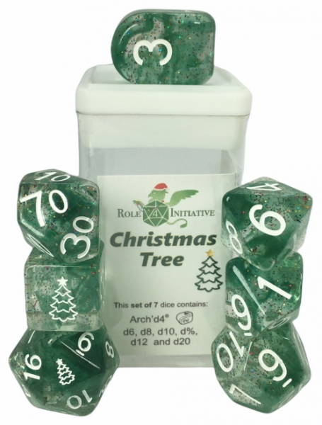 Polyhedral Dice Set: Diffusion Christmas Tree dice w/ Archd4 & Balanced20 (7)