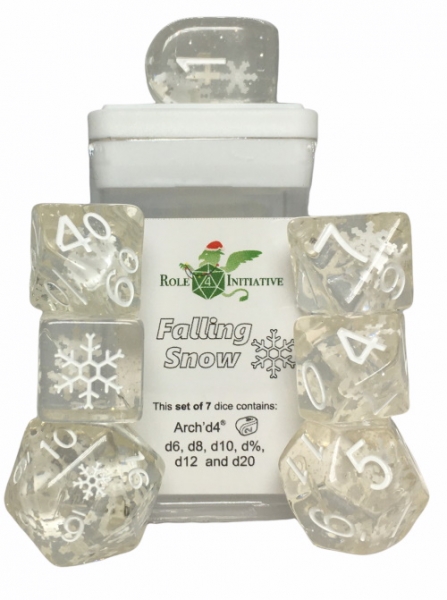 Polyhedral Dice Set: Diffusion Falling Snow dice w/ Archd4 & Balanced20 (7)