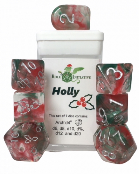 Polyhedral Dice Set: Diffusion Holly dice w/ Archd4 & Balanced20 (7)
