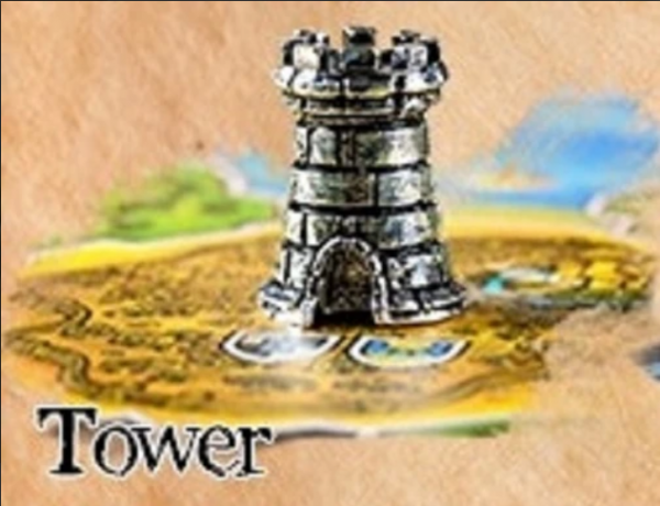 Player Token: Tarnished Silver Color Tower In Metal Alloy