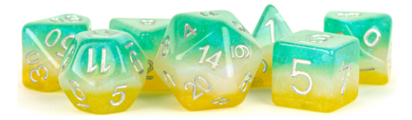 Metallic Dice: 16mm RESIN Polyhedral Dice Set - Layered Stardust Tropics (7)