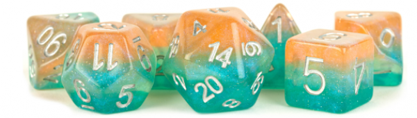 Metallic Dice: 16mm RESIN Polyhedral Dice Set - Layered Stardust Sunset (7)