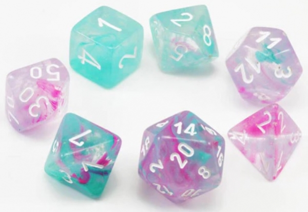Chessex Dice Sets: Nebula Mini-Polyhedral Wisteria/White 7-Die set