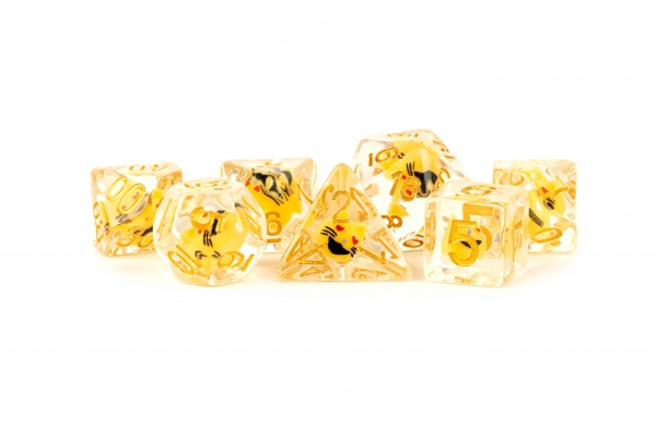 Metallic Dice: 16mm RESIN Polyhedral Dice Set - Cat Dice (7)