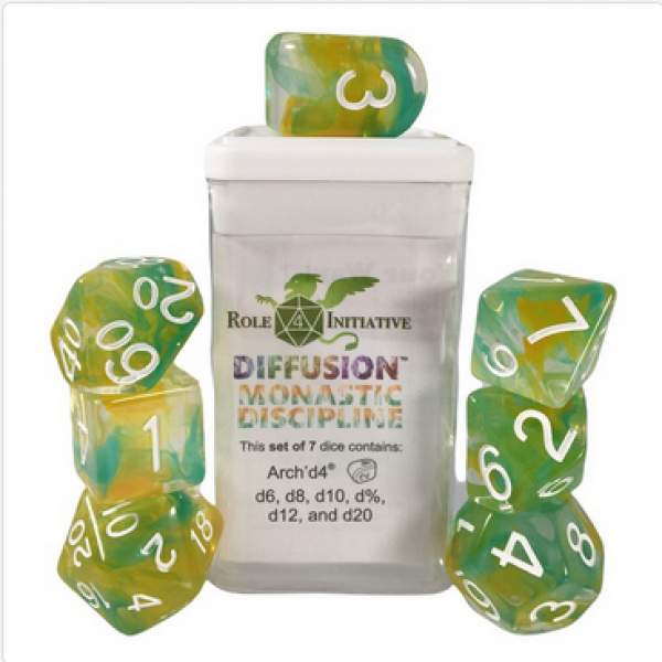 Polyhedral Dice Set: Diffusion Monastic Discipline w/ Archd4 & Balanced20 (7)