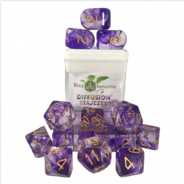 Polyhedral Dice Set: Diffusion Majesty Metallic Gold dice w/ Archd4 & Balanced20 (15)