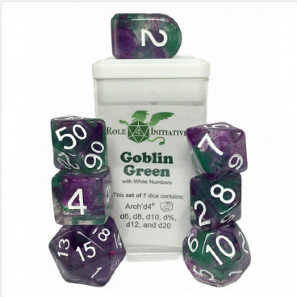 Polyhedral Dice Set: Diffusion Goblin Green w/ Archd4 & Balanced20 (7)