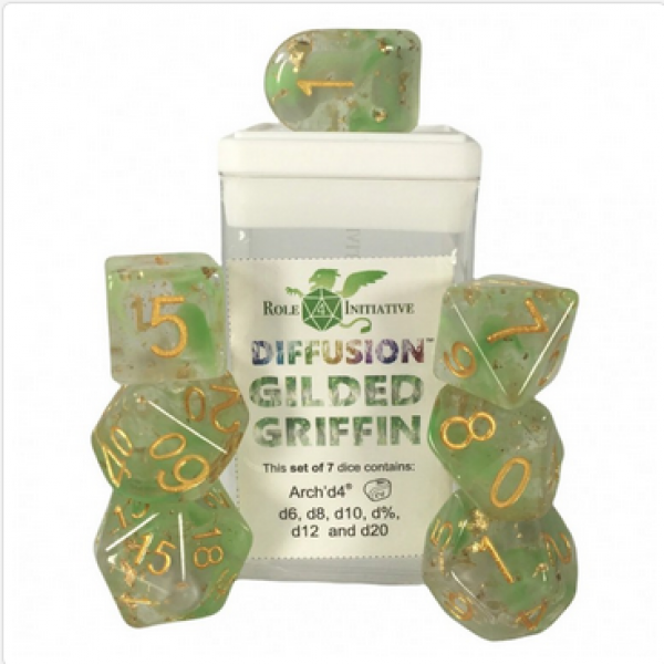 Polyhedral Dice Set: Diffusion Gilded Griffin w/ Archd4 & Balanced20 (7)