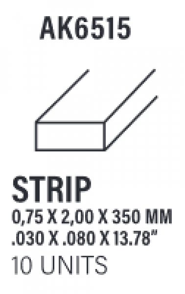AK-Interactive: (Accessory) Styrene Strips 0.75 x 2.00 x 350mm (10)