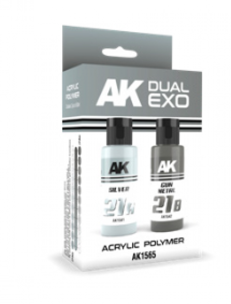 AK-Interactive: DUAL EXO Acrylic Paint Set - Silver & Gun Metal
