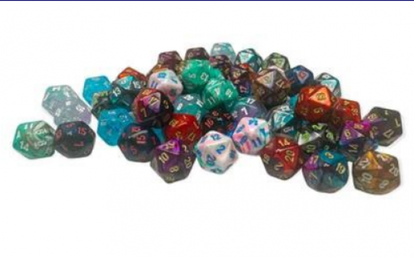 Chessex Bulk Dice: Bag of 50 Assorted Loose Mini-Polyhedral d20s - 2nd Release