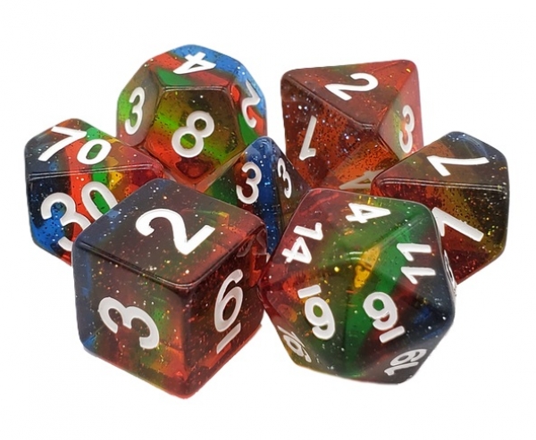 Old School RPG Dice Set: Gradients - Translucent Glitter Rainbow (7)