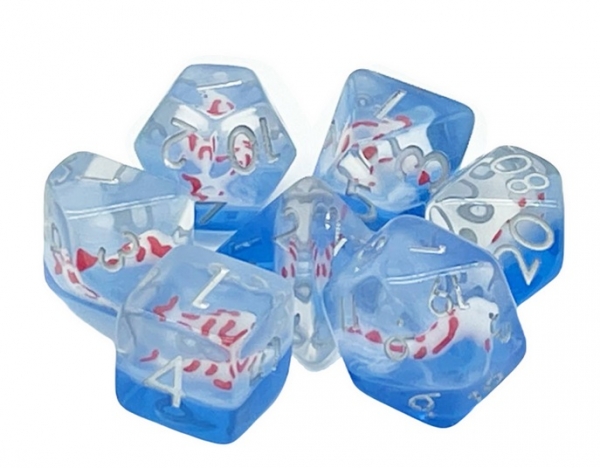 Old School RPG Dice Set: Animal Kingdom - Koi Fish Red w/ Blue (7)