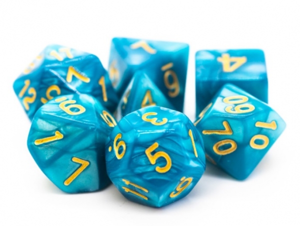 Old School RPG Dice Set: Pearl Drop - Ocean w/ Gold (7)